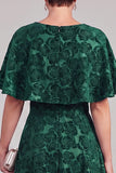 Dark Green A-Line Boat Neck Jacquard Midi Mother of the Bride Dress with Cape