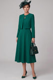Dark Green 2-Piece A-Line Midi Mother of the Bride Dress