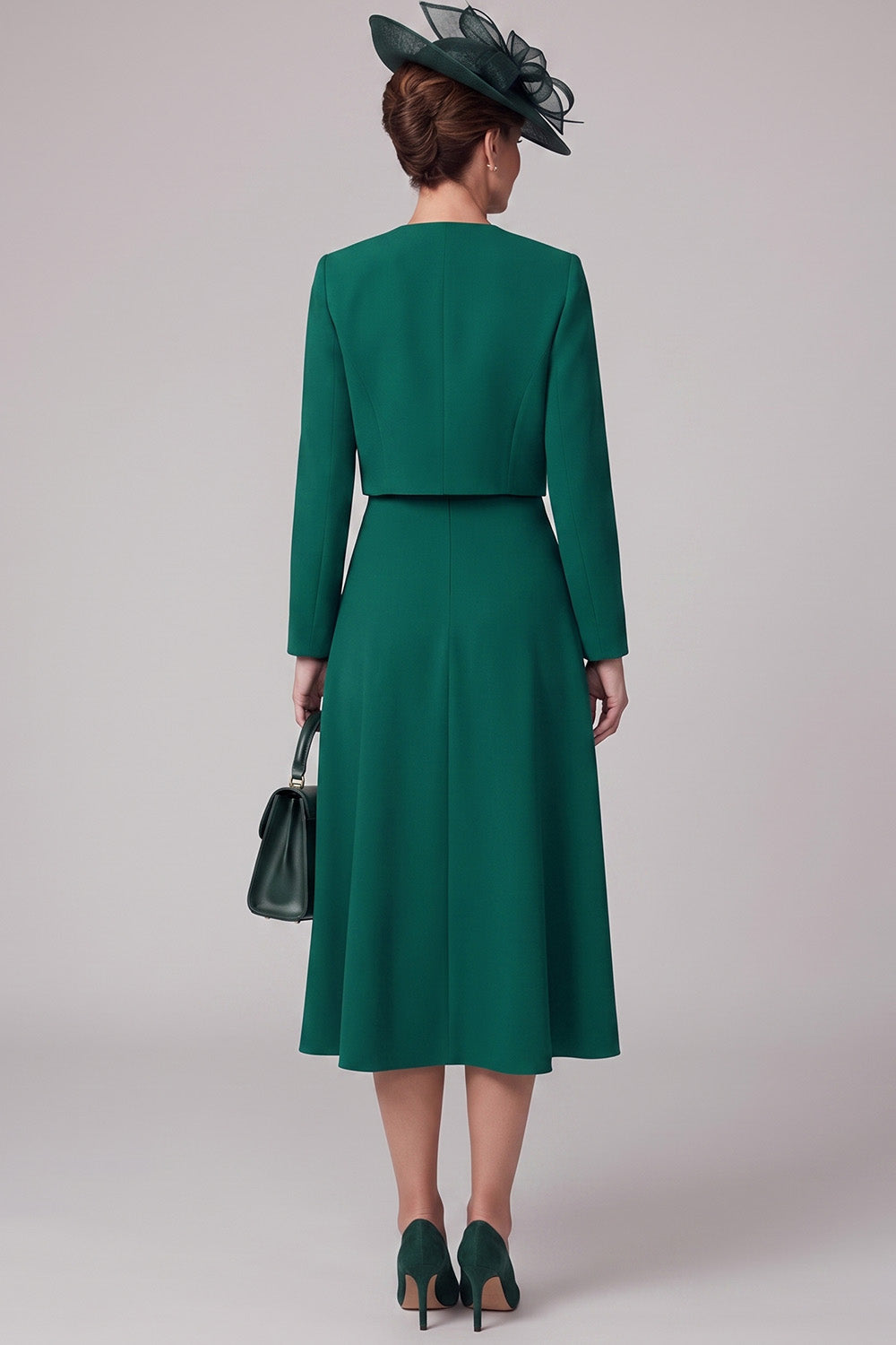 Dark Green 2-Piece A-Line Midi Mother of the Bride Dress