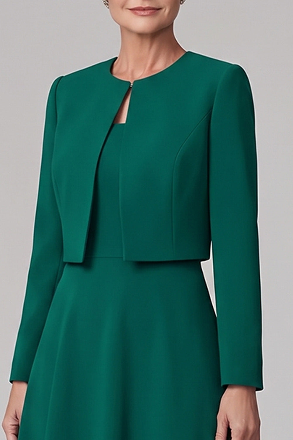 Dark Green 2-Piece A-Line Midi Mother of the Bride Dress