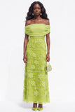 Burgundy Floral Beaded Sheath Off the Shoulder Long Wedding Guest Dress