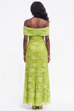 Burgundy Floral Beaded Sheath Off the Shoulder Long Wedding Guest Dress