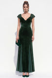 Dark Green Corset Mermaid Long Velvet Holiday Dress with Sleeves