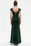 Dark Green Corset Mermaid Long Velvet Holiday Dress with Sleeves
