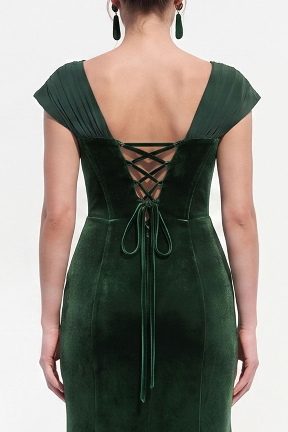 Dark Green Corset Mermaid Long Velvet Holiday Dress with Sleeves