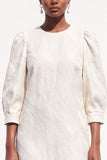 White Bodycon Round Neck Midi Work Dress with Sleeves
