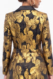 Golden Yellow Peak Lapel Jacquard Double Breasted Midi Blazer Dress