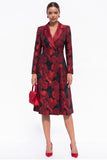 Golden Yellow Peak Lapel Jacquard Double Breasted Midi Blazer Dress