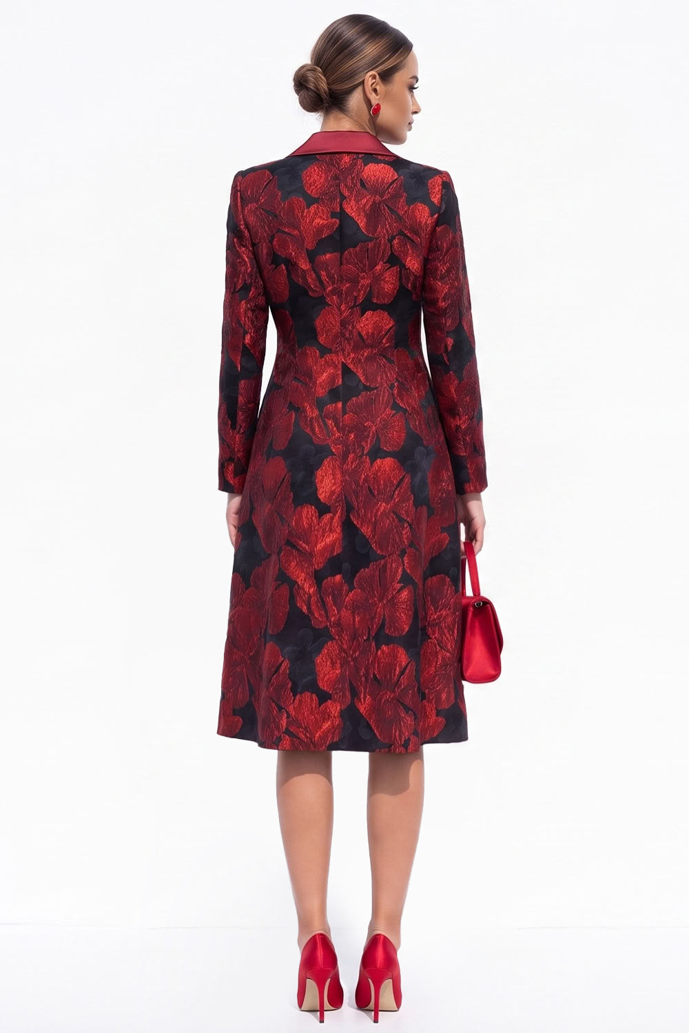 Golden Yellow Peak Lapel Jacquard Double Breasted Midi Blazer Dress