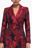 Golden Yellow Peak Lapel Jacquard Double Breasted Midi Blazer Dress
