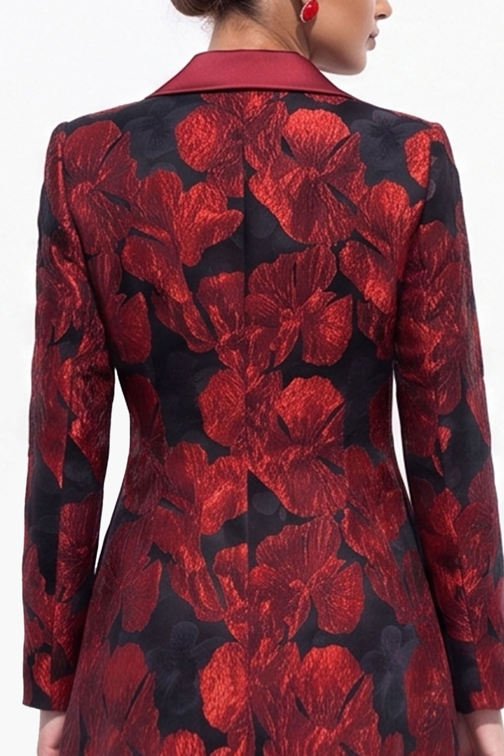 Golden Yellow Peak Lapel Jacquard Double Breasted Midi Blazer Dress
