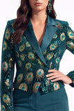 Sparkly Peacock Green Sequins Notched Lapel Women Prom Blazer