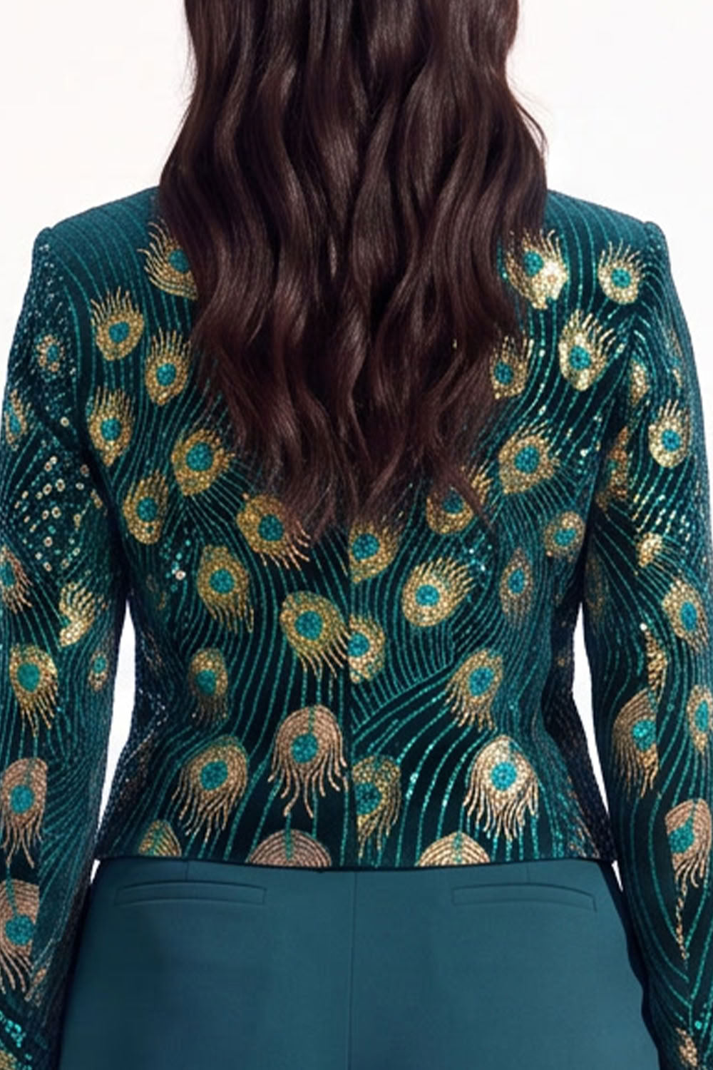 Sparkly Peacock Green Sequins Notched Lapel Women Prom Blazer