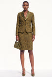 Brown 2-Piece Peak Lapel Bodycon Jacquard Short Work Dress
