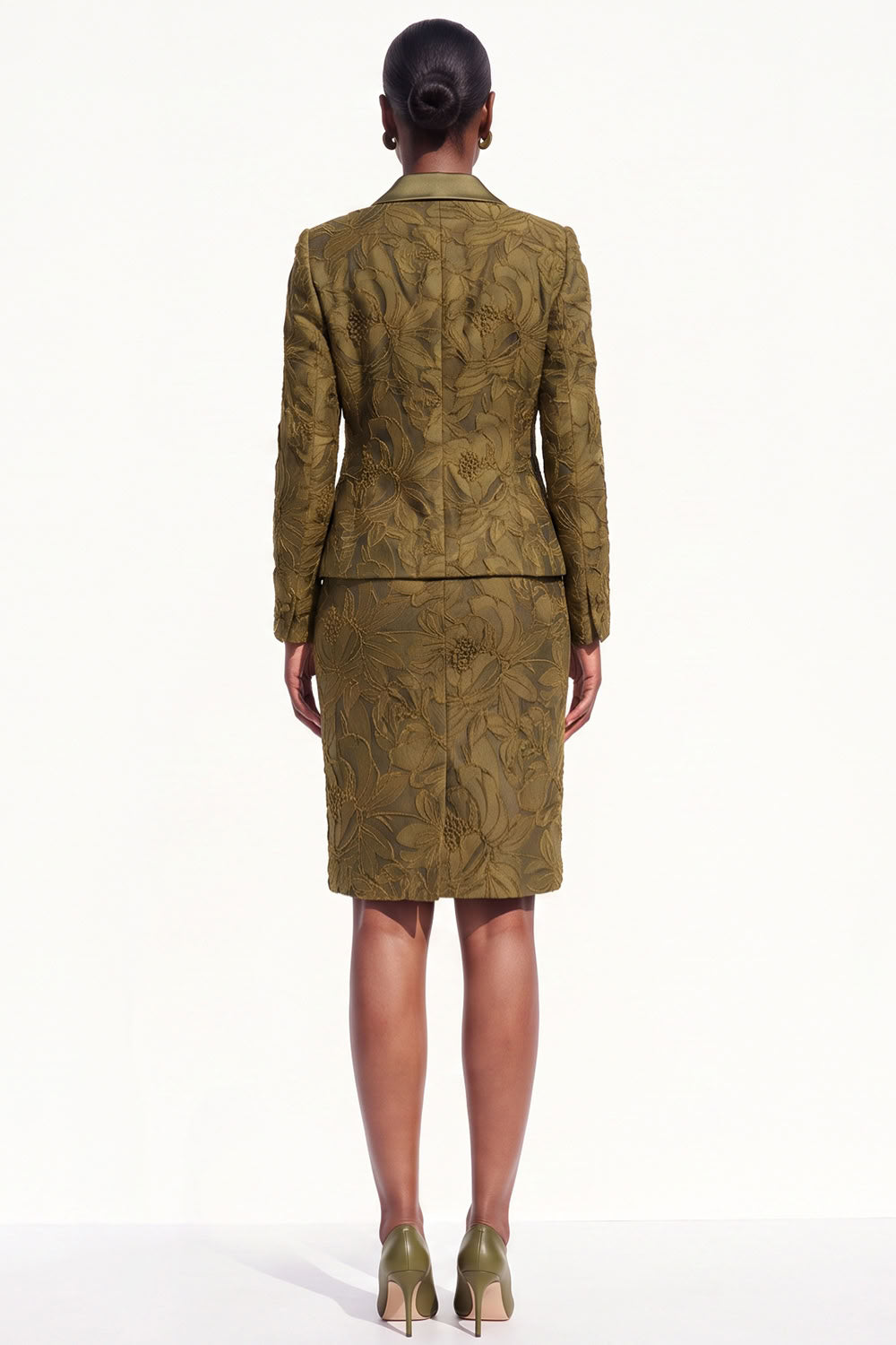 Brown 2-Piece Peak Lapel Bodycon Jacquard Short Work Dress