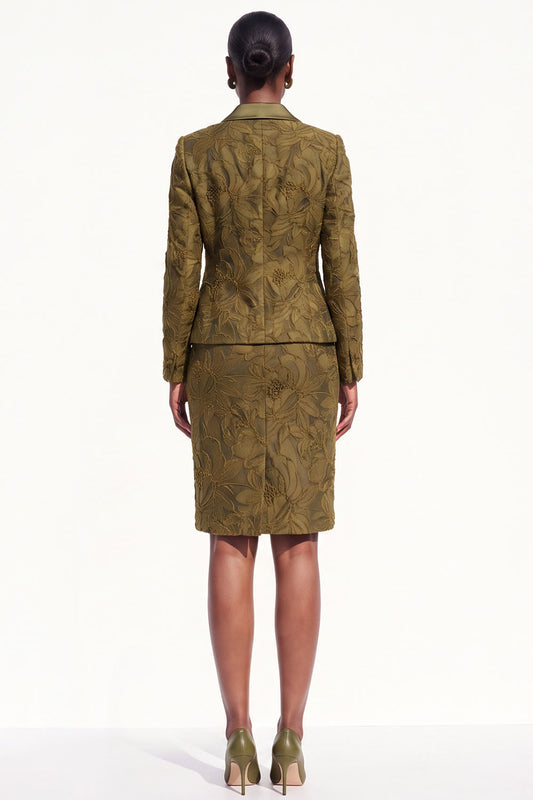 Brown 2-Piece Peak Lapel Bodycon Jacquard Short Work Dress