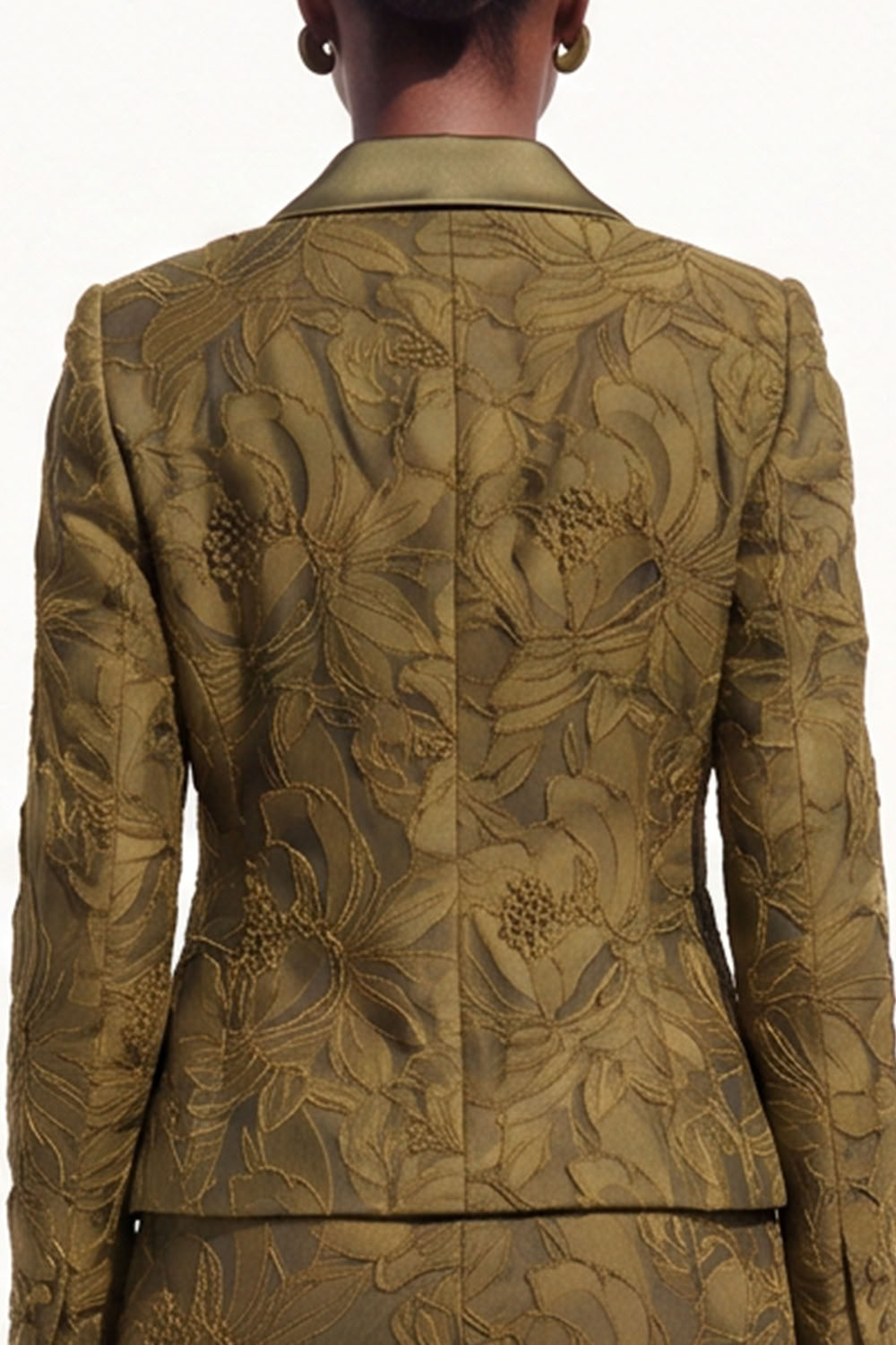 Brown 2-Piece Peak Lapel Bodycon Jacquard Short Work Dress