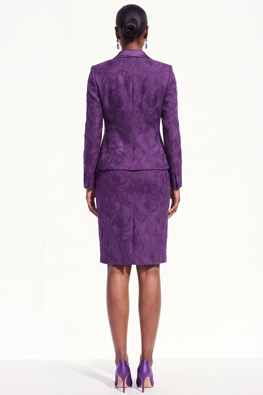 Brown 2-Piece Peak Lapel Bodycon Jacquard Short Work Dress