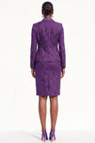 Brown 2-Piece Peak Lapel Bodycon Jacquard Short Work Dress