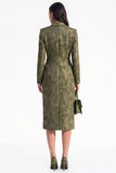 Army Green Bodycon Peak Lapel Jacquard Double Breasted Midi Blazer Dress