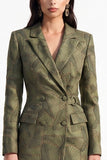 Army Green Bodycon Peak Lapel Jacquard Double Breasted Midi Blazer Dress