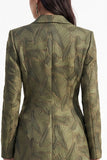 Army Green Bodycon Peak Lapel Jacquard Double Breasted Midi Blazer Dress