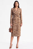 Army Green Bodycon Peak Lapel Jacquard Double Breasted Midi Blazer Dress