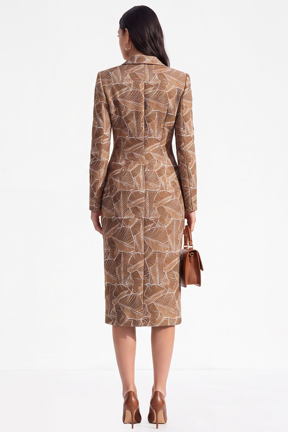 Army Green Bodycon Peak Lapel Jacquard Double Breasted Midi Blazer Dress