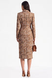 Army Green Bodycon Peak Lapel Jacquard Double Breasted Midi Blazer Dress