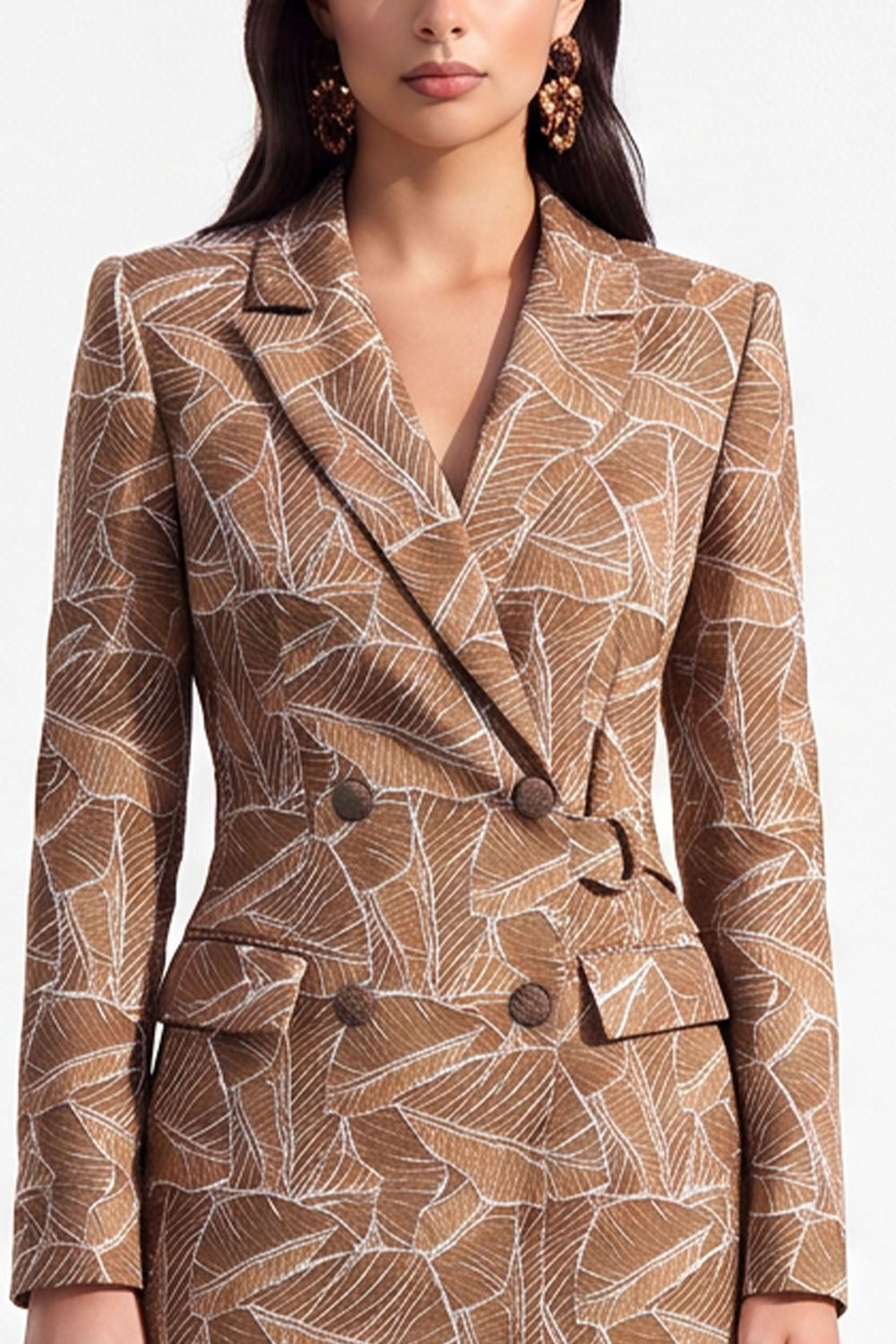 Army Green Bodycon Peak Lapel Jacquard Double Breasted Midi Blazer Dress