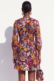 Sparkly Burgundy V-Neck Sequins Floral 3/4 Sleeves Short Work Dress