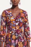 Sparkly Burgundy V-Neck Sequins Floral 3/4 Sleeves Short Work Dress