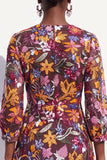 Sparkly Burgundy V-Neck Sequins Floral 3/4 Sleeves Short Work Dress