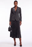 Black Grey 2-Piece Peak Lapel Midi Velvet Floral Work Dress