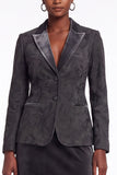 Black Grey 2-Piece Peak Lapel Midi Velvet Floral Work Dress