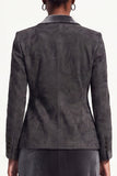 Black Grey 2-Piece Peak Lapel Midi Velvet Floral Work Dress