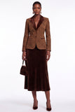Black Grey 2-Piece Peak Lapel Midi Velvet Floral Work Dress