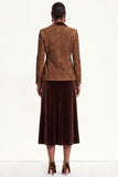 Black Grey 2-Piece Peak Lapel Midi Velvet Floral Work Dress