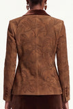 Black Grey 2-Piece Peak Lapel Midi Velvet Floral Work Dress