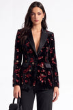 Sparkly Burgundy Sequins Peak Lapel Floral Women Prom Blazer