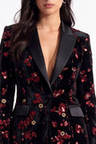 Sparkly Burgundy Sequins Peak Lapel Floral Women Prom Blazer
