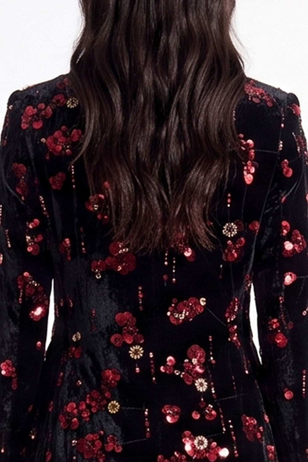 Sparkly Burgundy Sequins Peak Lapel Floral Women Prom Blazer