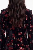 Sparkly Burgundy Sequins Peak Lapel Floral Women Prom Blazer