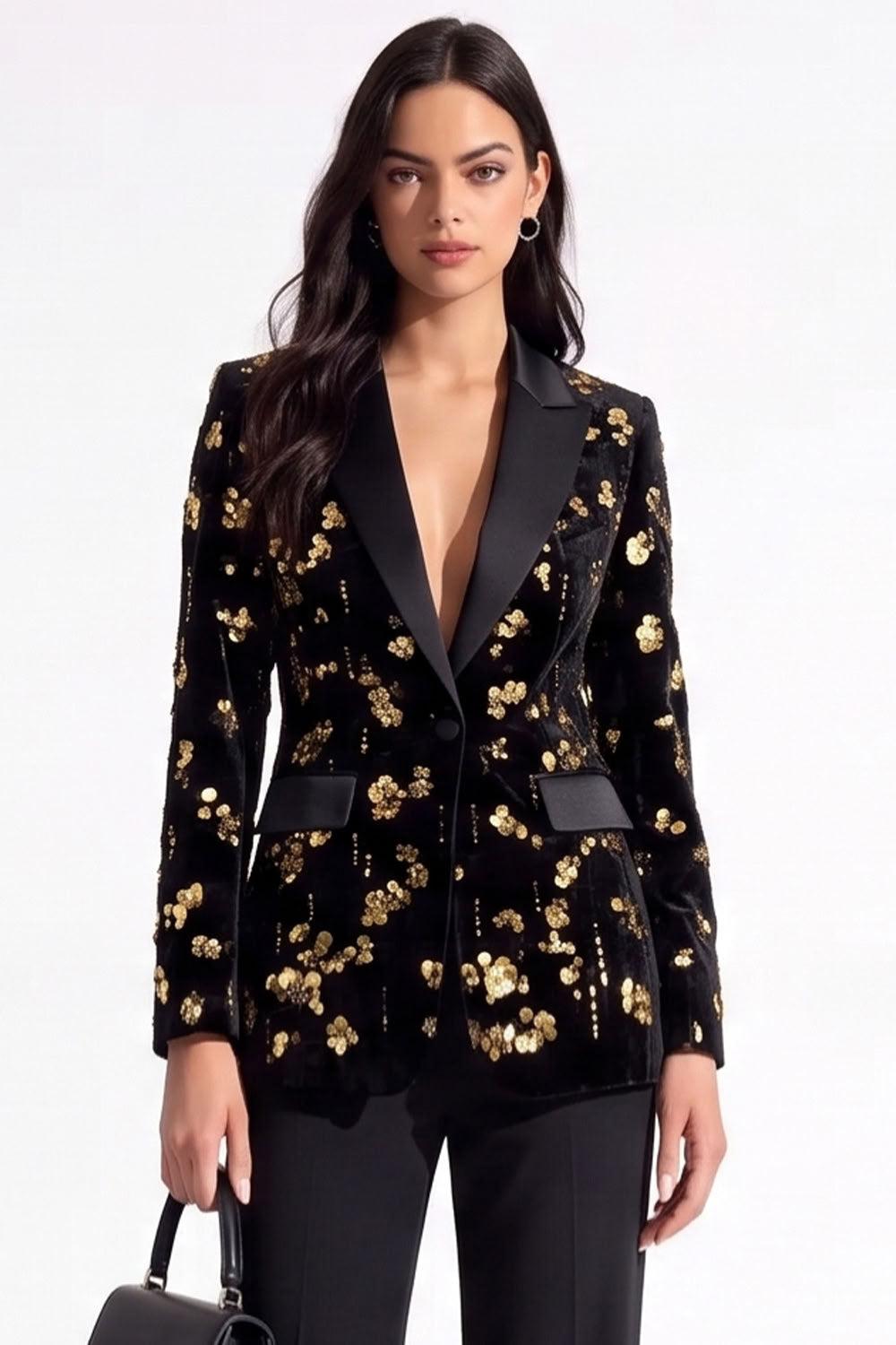 Sparkly Burgundy Sequins Peak Lapel Floral Women Prom Blazer