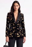 Sparkly Burgundy Sequins Peak Lapel Floral Women Prom Blazer