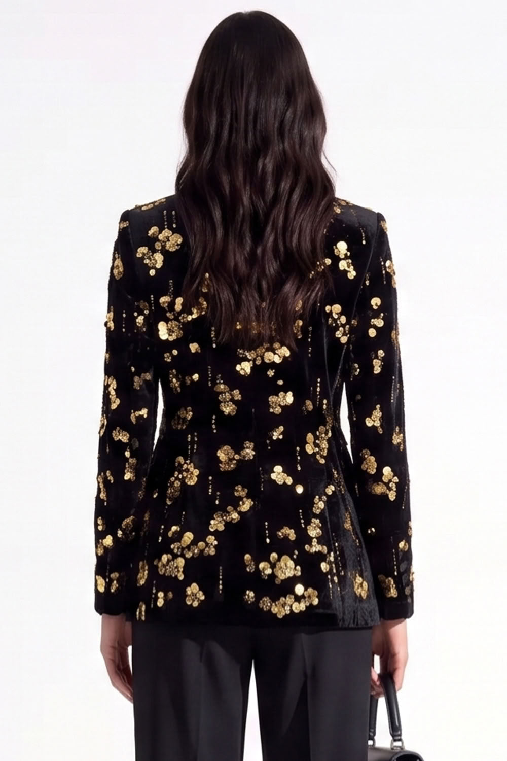 Sparkly Burgundy Sequins Peak Lapel Floral Women Prom Blazer