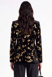 Sparkly Burgundy Sequins Peak Lapel Floral Women Prom Blazer