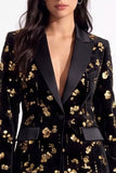 Sparkly Burgundy Sequins Peak Lapel Floral Women Prom Blazer
