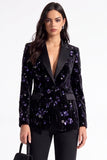 Sparkly Burgundy Sequins Peak Lapel Floral Women Prom Blazer
