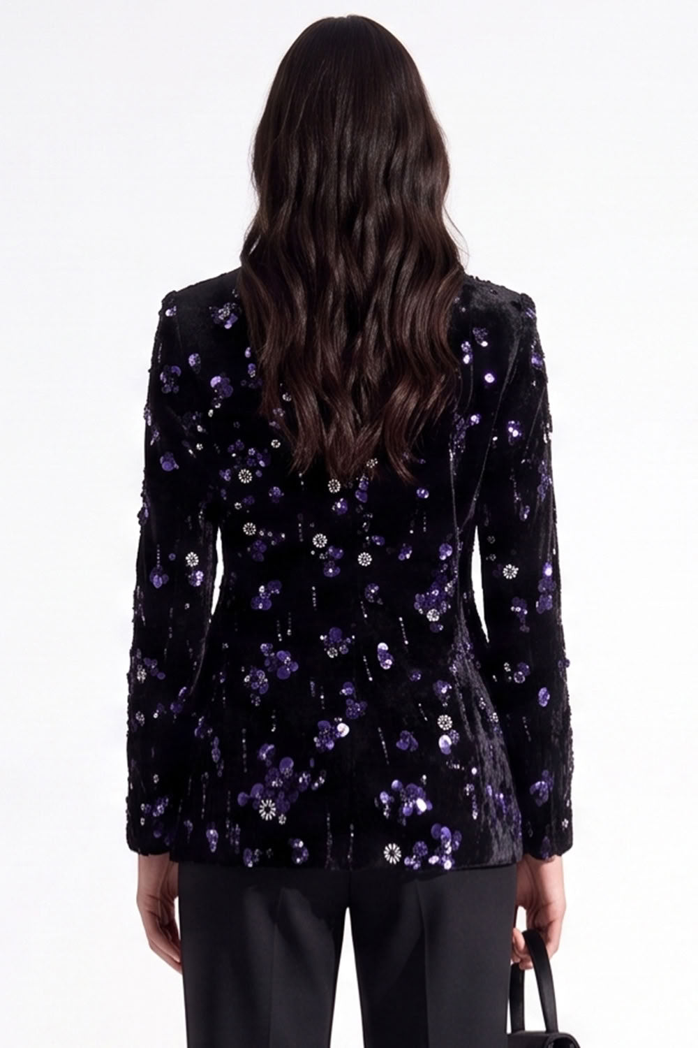 Sparkly Burgundy Sequins Peak Lapel Floral Women Prom Blazer